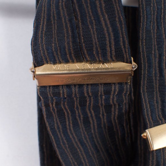 Trafalgar Men's Suspenders  Navy beige Striped Silk - Picture 4 of 5